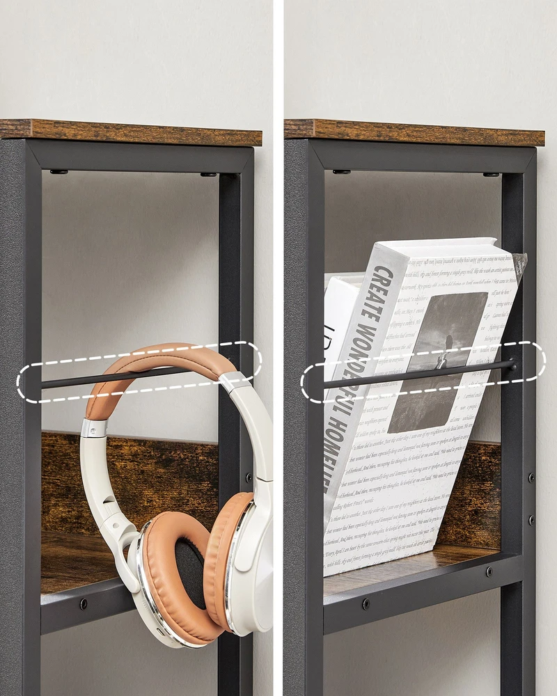 Songmics Knygų lentyna su 3 aukštais ir 9 skyriais, 30 x 100 x 103,1 cm, vintažinės rudos-juodos spalvos