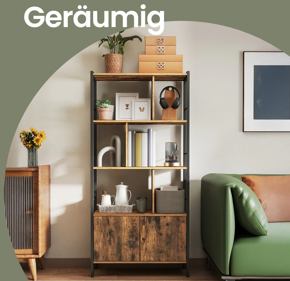 Songmics Knygų lentyna su 4 atviromis lentynomis, 30 x 74 x 154,5 cm, ruda ir juoda