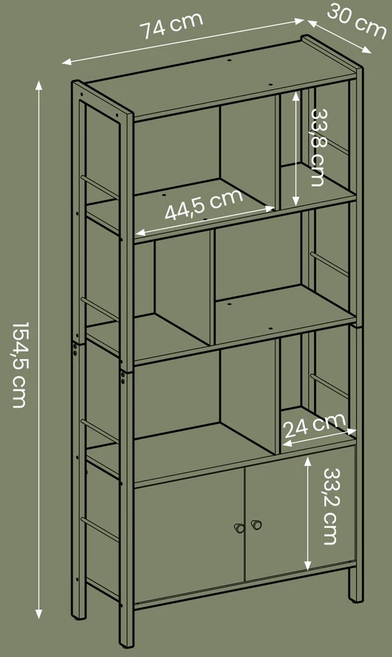 Songmics Knygų lentyna su 4 atviromis lentynomis, 30 x 74 x 154,5 cm, ruda ir juoda
