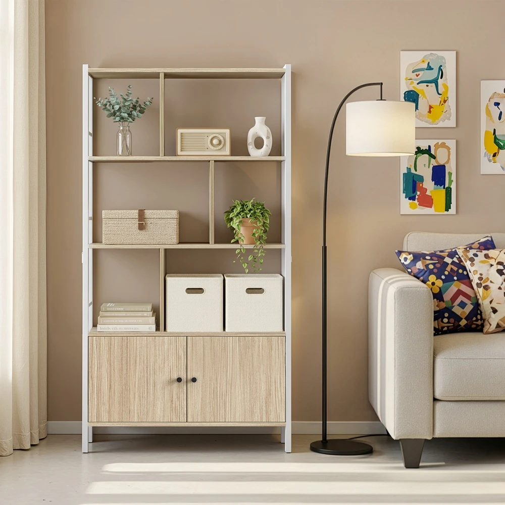 Songmics Knygų lentyna su 4 atviromis lentynomis, 30 x 74 x 154,5 cm, smėlio balta