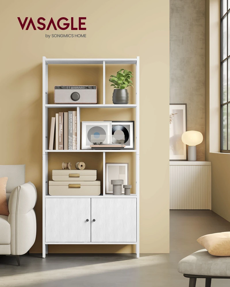 Songmics Knygų lentyna su 4 atviromis lentynomis, 30 x 74 x 154,5 cm, balta