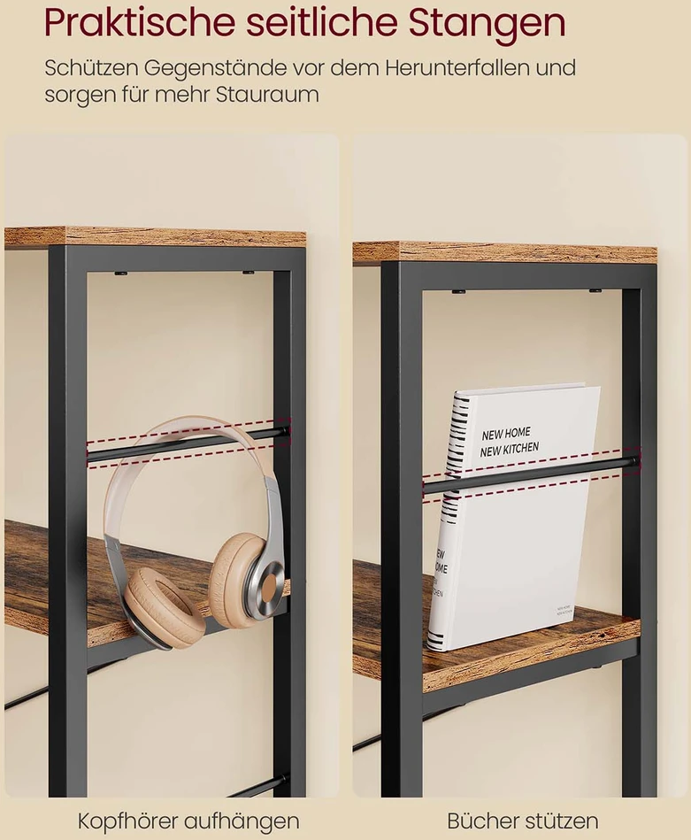 Songmics Knygų lentyna su 4 lentynomis, 30 x 120 x 109,4 cm, medžio drožlių plokštė ir plienas