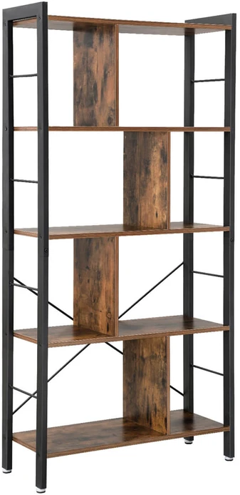 Songmics Knygų lentyna su 4 lentynomis, 74 x 30 x 154,5 cm, medžio drožlių plokštė ir plienas, ruda-juoda