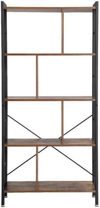 Songmics Knygų lentyna su 4 lentynomis, 74 x 30 x 154,5 cm, medžio drožlių plokštė ir plienas, ruda-juoda