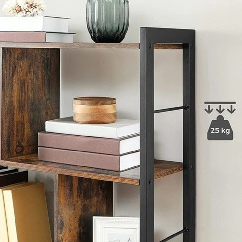 Songmics Knygų lentyna su 4 lentynomis, 74 x 30 x 154,5 cm, medžio drožlių plokštė ir plienas, ruda-juoda
