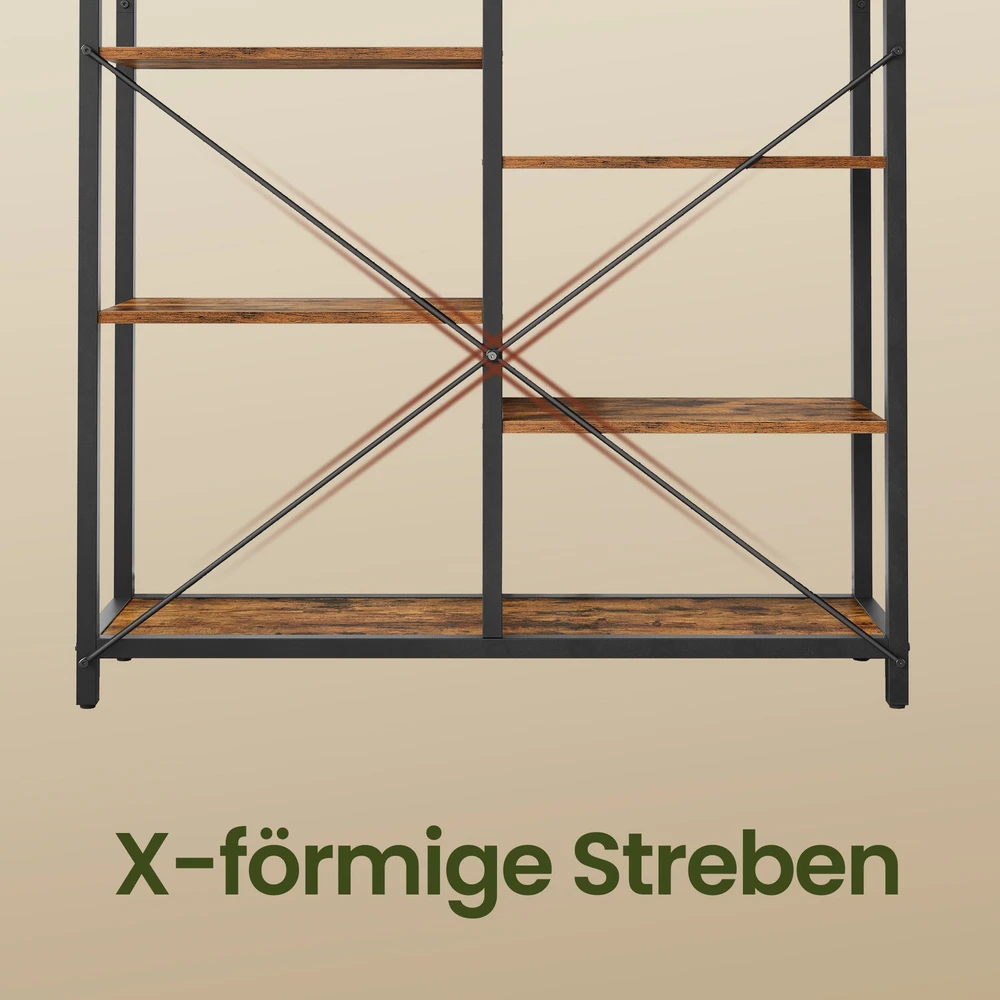 Songmics Knygų lentyna su 5 lentynomis, 100 x 30 x 170 cm, medžio drožlių plokštė ir plienas, ruda-juoda