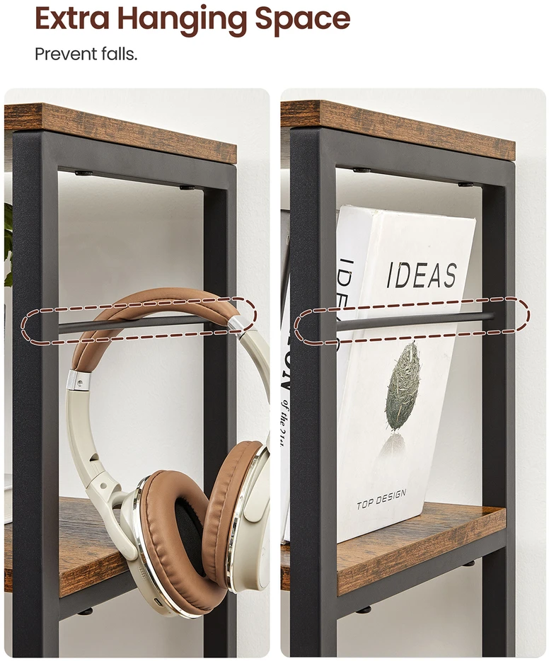 Songmics Knygų lentyna su 6 lentynomis, 30 x 120 x 172,5 cm, medžio drožlių plokštė ir plienas, ruda-juoda