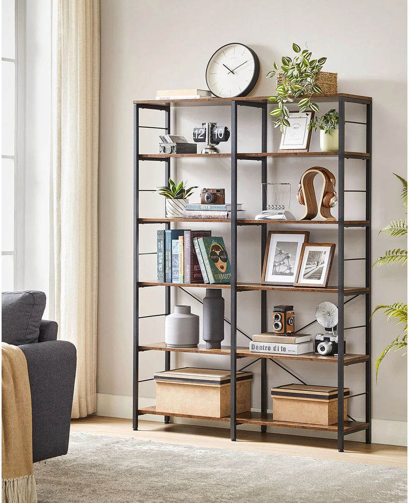 Songmics Knygų lentyna su 6 lentynomis, 30 x 120 x 172,5 cm, medžio drožlių plokštė ir plienas, ruda-juoda