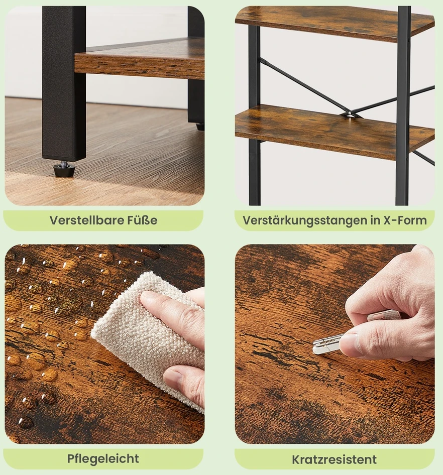 Songmics Knygų lentyna su 6 lentynomis, 66 x 30 x 186 cm, plieno rėmas, ruda-juoda