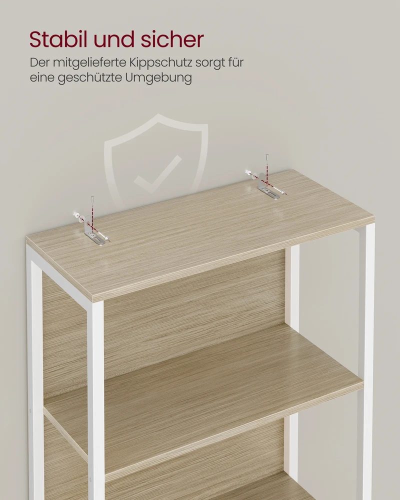Songmics Knygų lentyna su 6 lentynomis ir LED apšvietimu, plieno rėmas, 30,3 x 60 x 178,6 cm, natūraliai smėlinė
