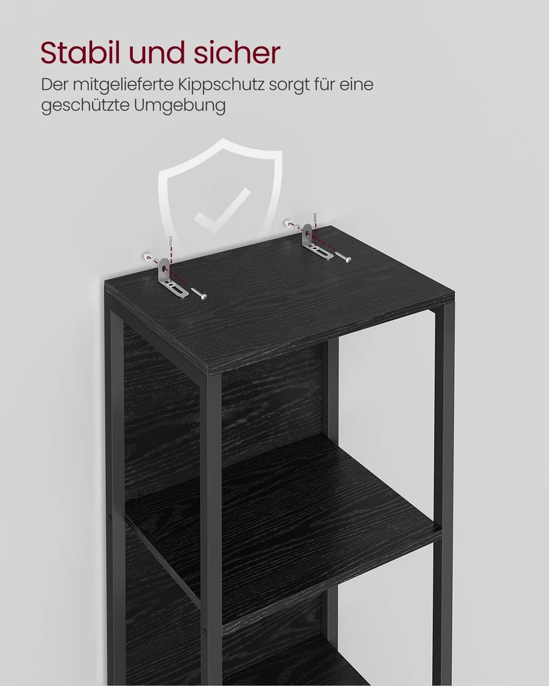 Songmics Knygų lentyna su 6 lentynomis ir LED apšvietimu, plieno rėmas, 30,3 x 40 x 178,6 cm, juoda