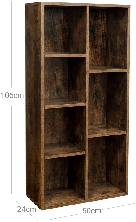 Songmics Knygų lentyna su 7 skyriais, atvira, tamsiai ruda, 50 x 24 x 106 cm