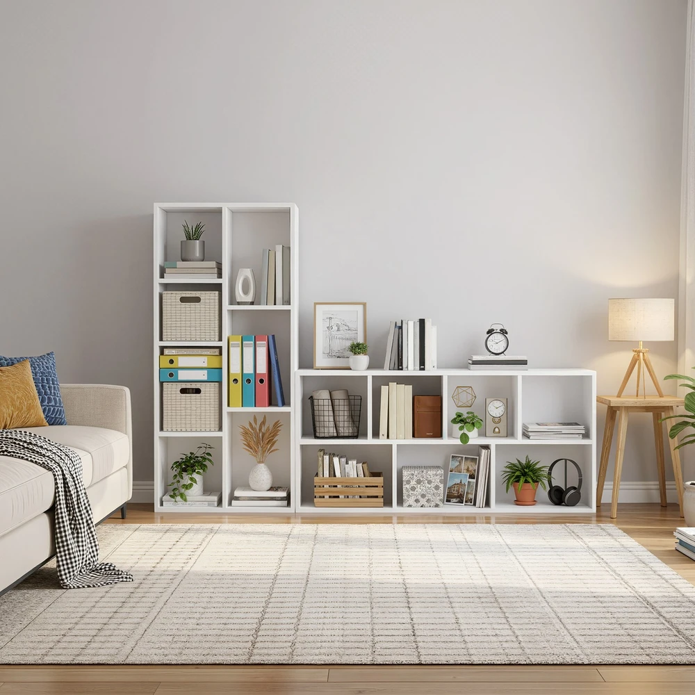 Songmics Knygų lentyna su 7 skyriais, pastatoma, balta, 50 x 24 x 106 cm