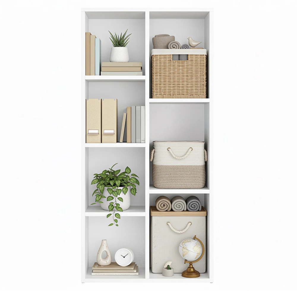 Songmics Knygų lentyna su 7 skyriais, pastatoma, balta, 50 x 24 x 106 cm