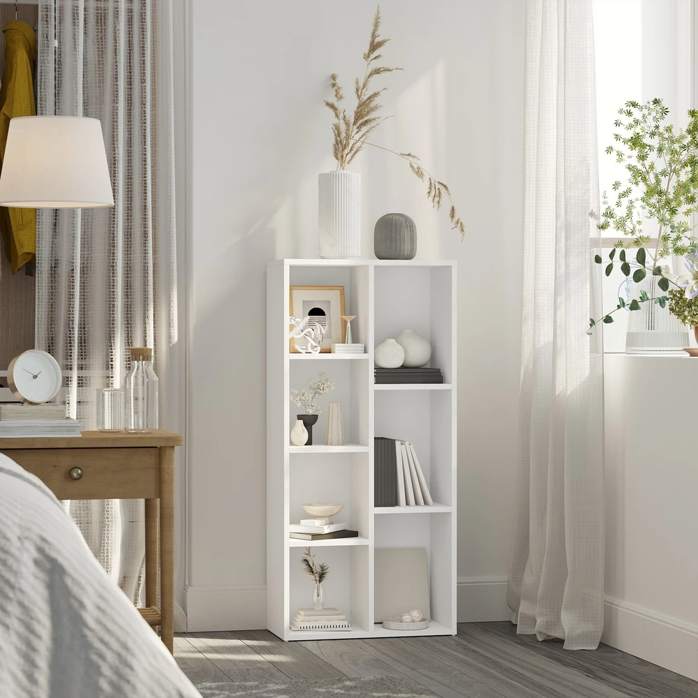 Songmics Knygų lentyna su 7 skyriais, pastatoma, balta, 50 x 24 x 106 cm