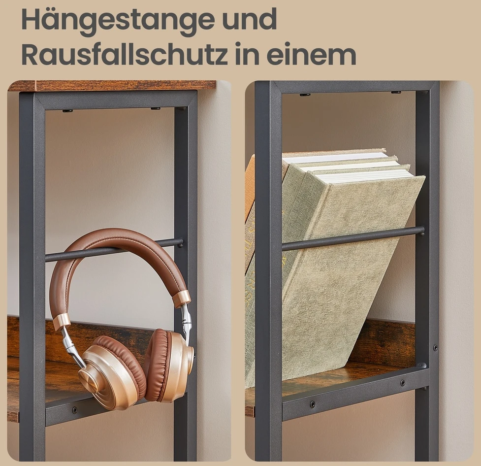 Songmics Knygų lentyna su 8 skyriais, 2 aukštų, ruda-juoda, 33 x 132,6 x 80 cm