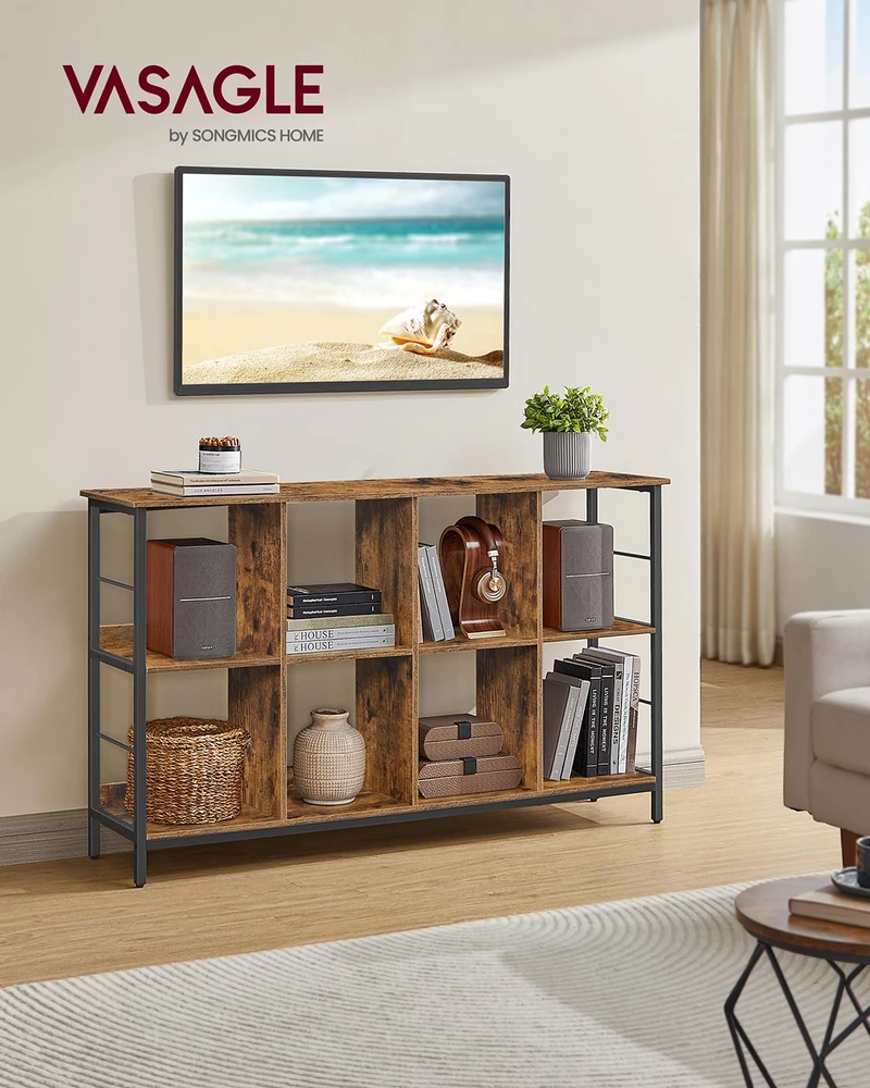 Songmics Knygų lentyna su 8 skyriais, 2 lygiai, medžio drožlių plokštė ir plienas, 33 x 132,6 x 80 cm