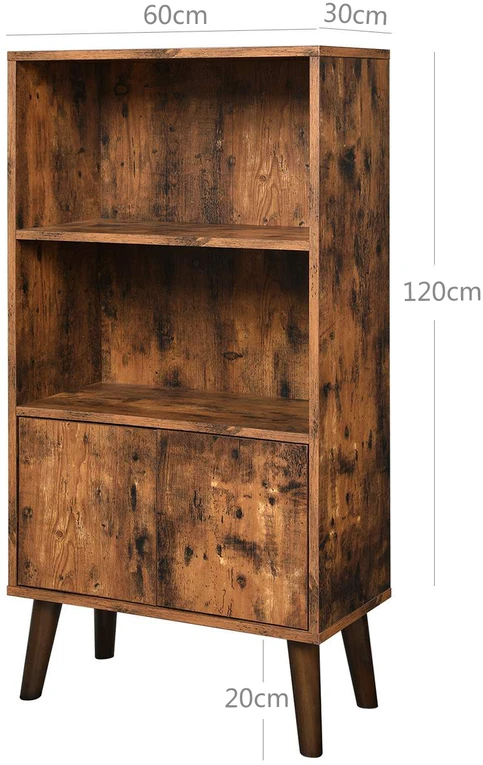 Songmics Knygų spinta su durelėmis, retro stiliaus, 60 x 30 x 120 cm, ruda ir juoda