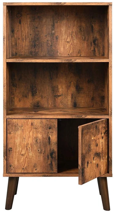 Songmics Knygų spinta su durelėmis, retro stiliaus, 60 x 30 x 120 cm, ruda ir juoda