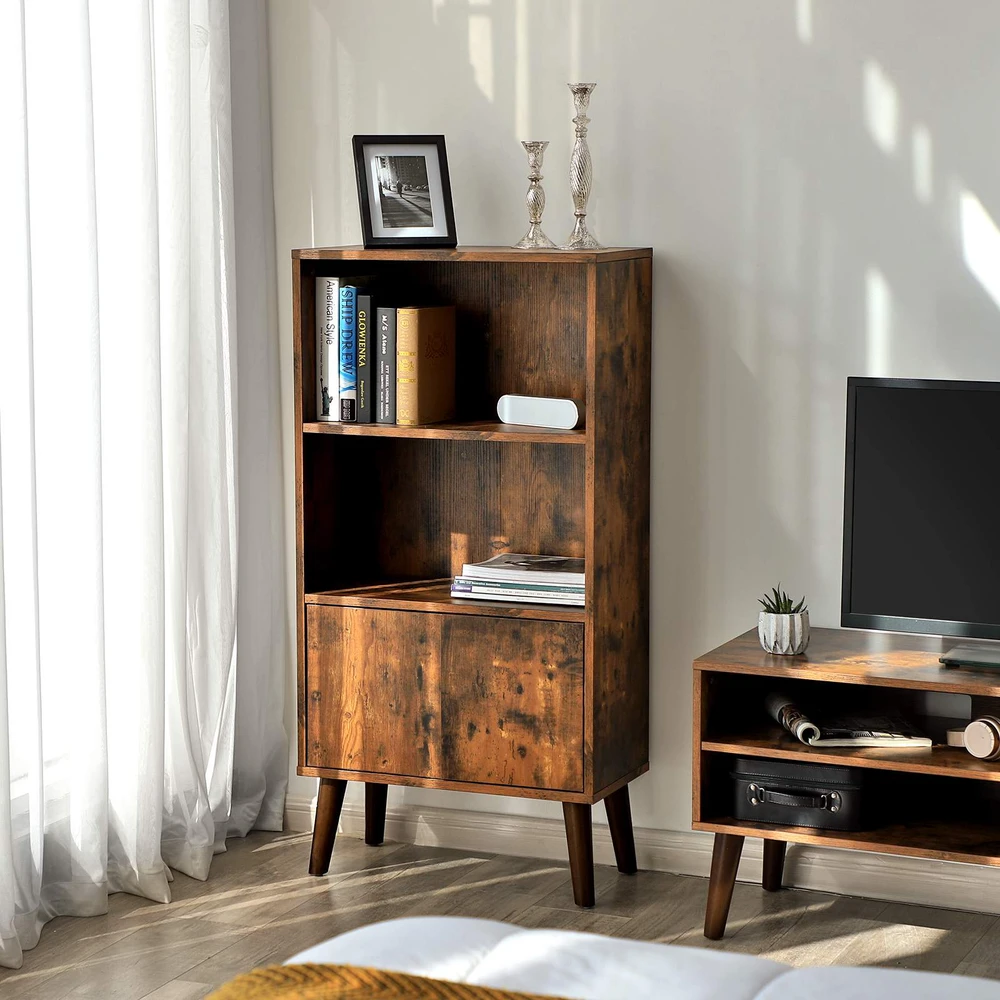 Songmics Knygų spinta su durelėmis, retro stiliaus, 60 x 30 x 120 cm, ruda ir juoda