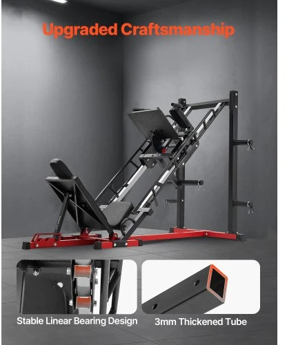 VEVOR Kojų preso ir hack squat treniruoklis HM1904, juoda / raudona, 215 x 147 x 123 cm