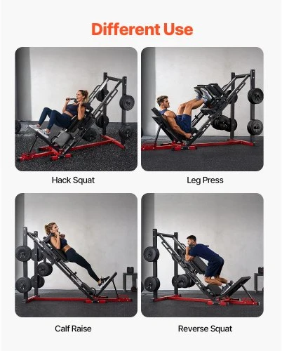 VEVOR Kojų preso ir hack squat treniruoklis HM1904, juoda / raudona, 215 x 147 x 123 cm