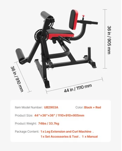 Koduva Kojų tiesimo ir lenkimo treniruoklis VEVOR UB2903A, anglinis plienas, juoda / raudona, iki 318 kg, 111 x 91 x 91 cm