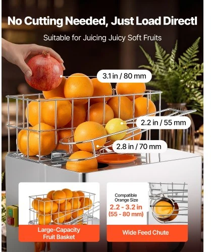 VEVOR Komercinė citrusinių vaisių sulčiaspaudė NS2000E-3, 120 W, nerūdijantis plienas, 50 x 34 x 78 cm