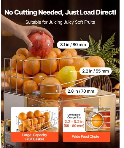 VEVOR Komercinė citrusinių vaisių sulčiaspaudė NS2000E-2T, 120 W, nerūdijantis plienas, 52 x 43 x 78 cm