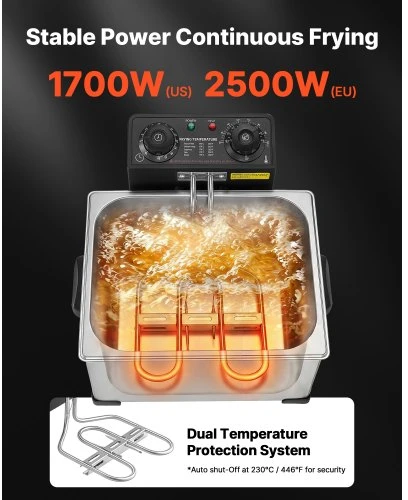 VEVOR Komercinė elektrinė gruzdintuvė IEF-5L, 5,2 l, 2500 W, nerūdijantis plienas, sidabrinė