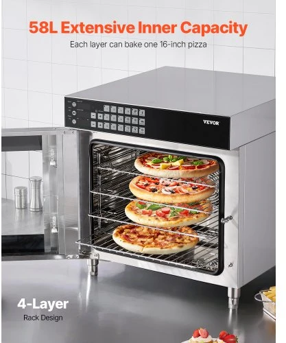 VEVOR Komercinė konvekcinė orkaitė FD-68DE, 58 l, 2800 W, 4 lygių, nerūdijantis plienas
