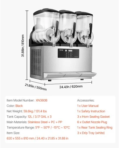 VEVOR Komercinis granitos aparatas XN360B, 12 l x 3, nerūdijantis plienas