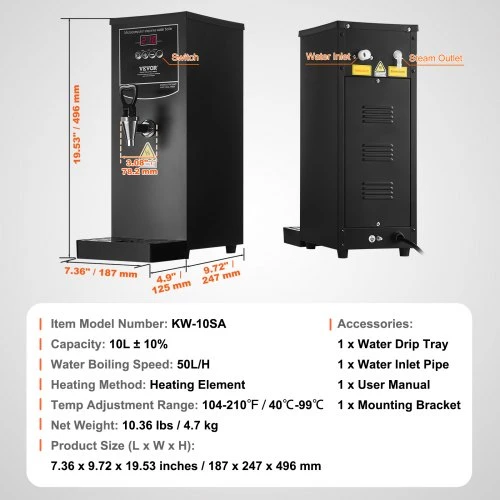 VEVOR Komercinis karšto vandens dozatorius KW-10SA, 10 l, 1500 W