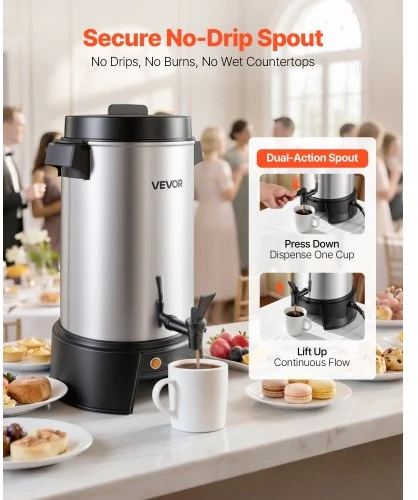 VEVOR Komercinis kavos virimo urnas, 6,3 l, 42 puodelių, 1190 W, natūralaus aliuminio