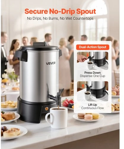 VEVOR Komercinis kavos virimo urnas, 4,5 l, 30 puodelių, aliuminis, 1190 W