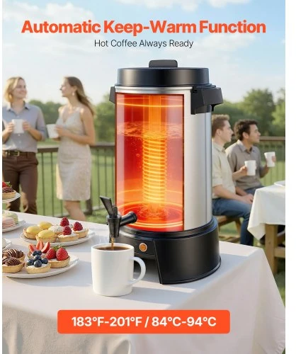 VEVOR Komercinis kavos virimo urnas, 6,3 l, 42 puodelių, 1190 W, natūralaus aliuminio