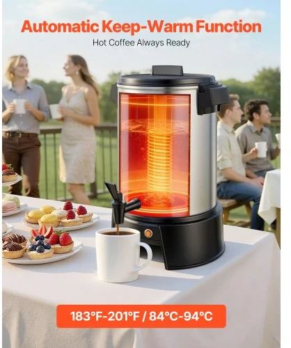 VEVOR Komercinis kavos virimo urnas, 4,5 l, 30 puodelių, aliuminis, 1190 W