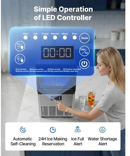 VEVOR Komercinis ledo aparatas LB70TB, nerūdijantis plienas, 36 kg/24 h, talpa 6kg, 33 x 34 x 61 cm