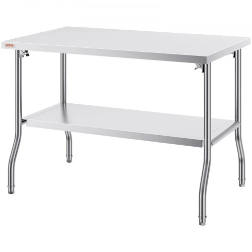 Koduva Komercinis sulankstomas darbo stalas VEVOR su apatine lentyna, nerūdijantis plienas, 122 x 76 x 86 cm