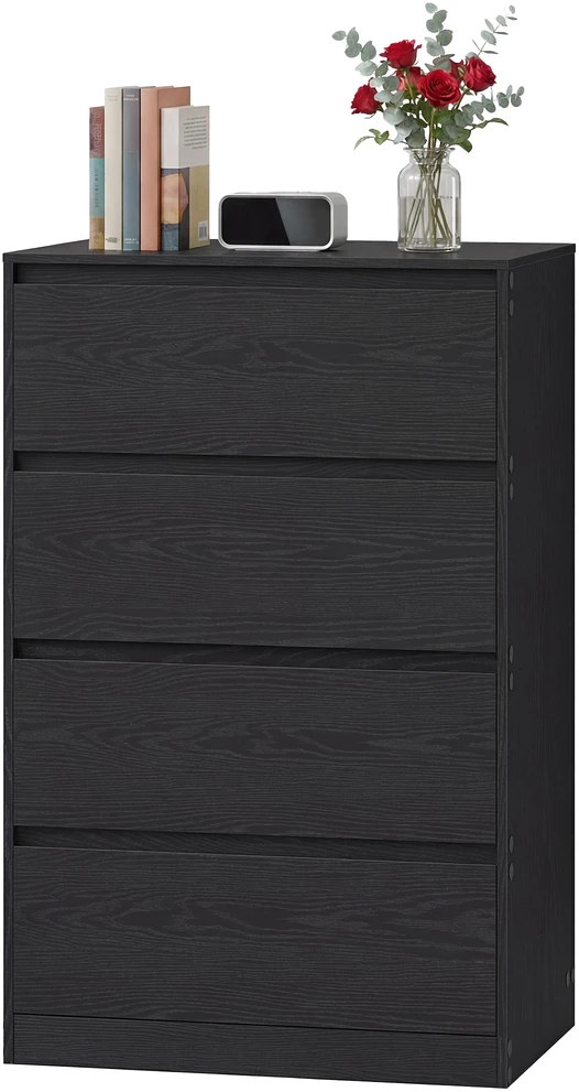 Koduva Komoda su 4 stalčiais, juoda, medžio drožlių plokštė ir MDF, 40 x 60 x 97,4 cm