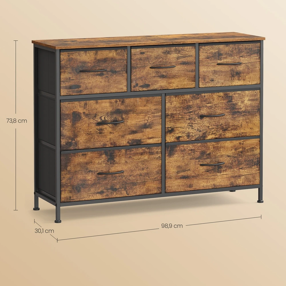 Koduva Komoda su 7 medžiaginiais stalčiais, 30 x 98,8 x 73,7 cm, ruda-juoda