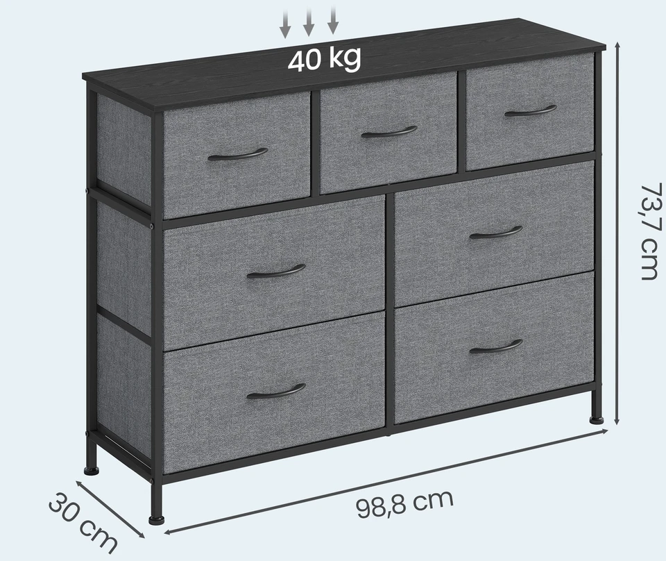 Koduva Komoda su 7 medžiaginiais stalčiais, pilka, 30 x 98,8 x 73,7 cm