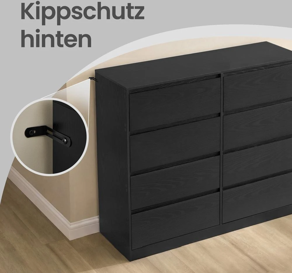 Koduva Komoda su 8 stalčiais, juoda, 40 x 119,4 x 97,5 cm, medžio drožlių plokštė ir MDF