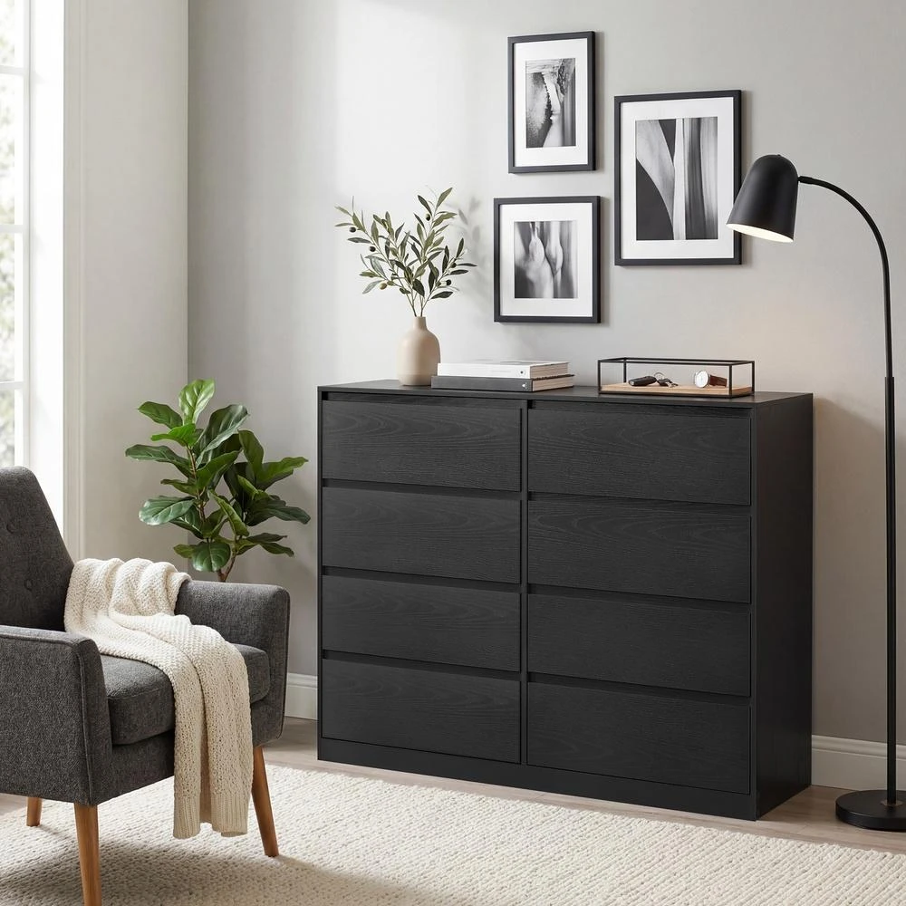 Koduva Komoda su 8 stalčiais, juoda, 40 x 119,4 x 97,5 cm, medžio drožlių plokštė ir MDF