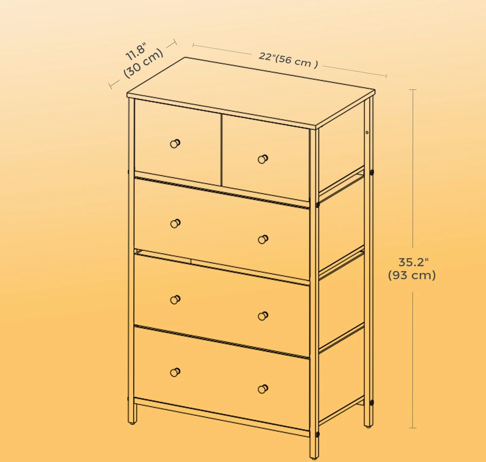 Songmics Komoda su medžiaginiais stalčiais, 56 x 30 x 89,3 cm, MDF ir metalas, vintage ruda-juoda