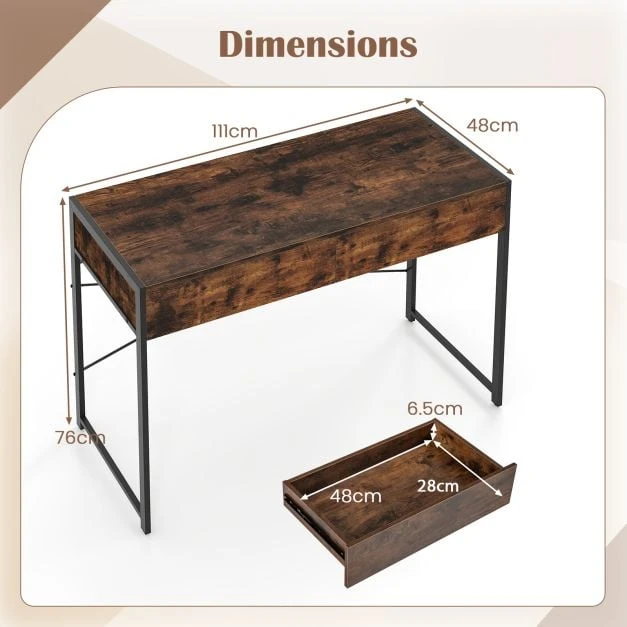 Promotion Kompiuterio stalas su 2 stalčiais, metalinis rėmas, Rustic Brown