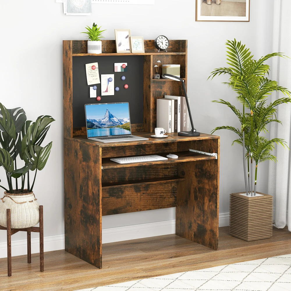 Promotion Kompiuterio stalas su magnetine lenta ir klaviatūros stalčiumi, Rustic Brown