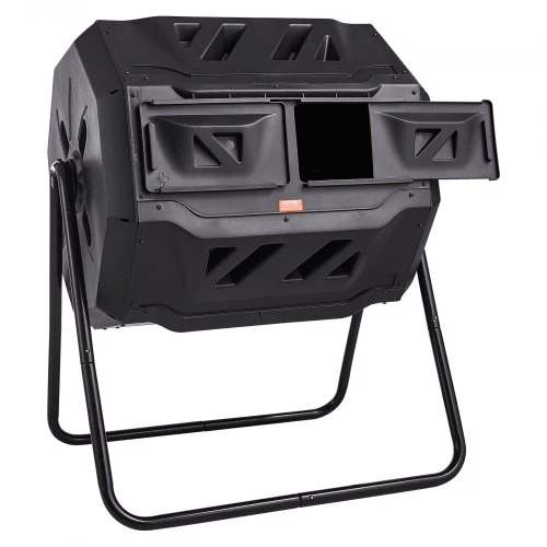 VEVOR Kompostavimo būgnas, 162,7 l, su dviem kameromis, PP ir Q235B plienas, 74 x 63 x 96 cm