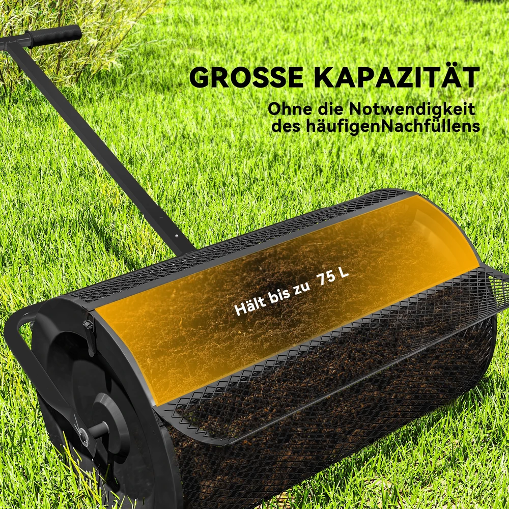 Aosom Komposto barstytuvas 75 l, 61 x 40 cm, juodas, metalinis