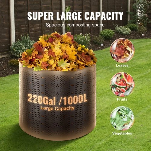 Koduva Komposto dėžė VEVOR, HDPE, juoda, 1000 l, 335 x 90 cm